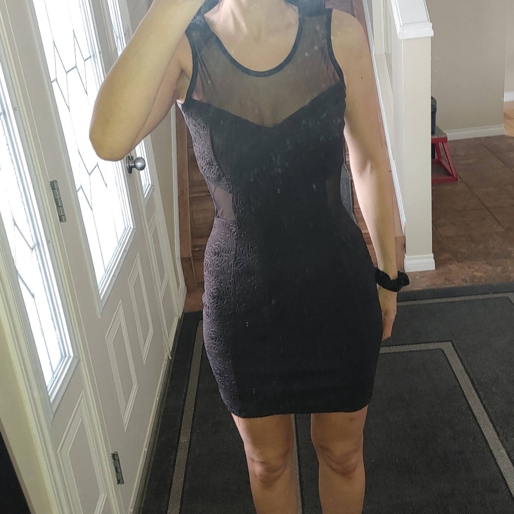 Black dress with sheer midsection